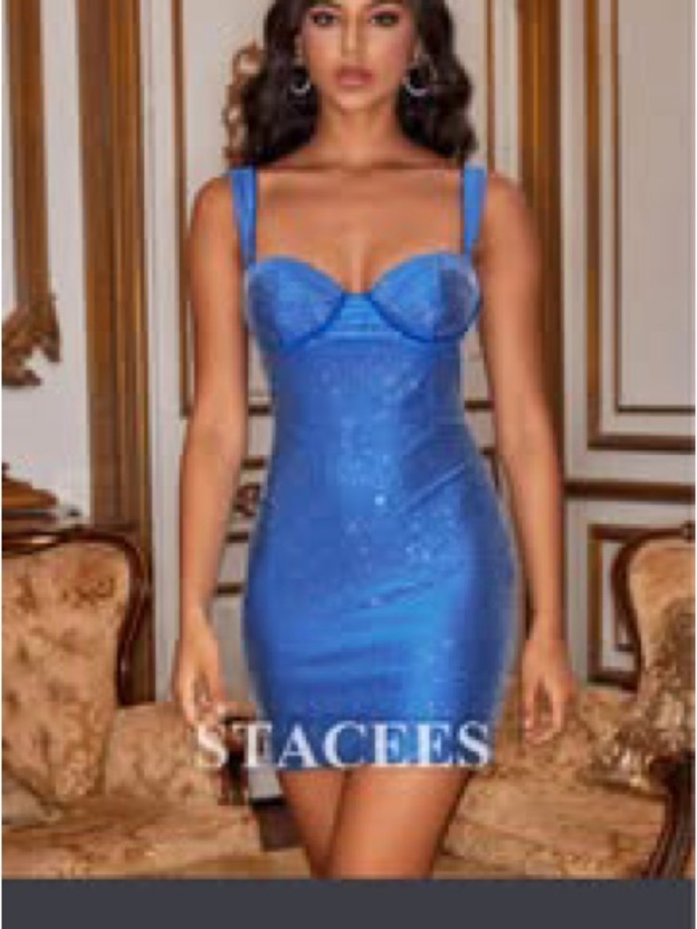 Stacees Blue Sequin Mini Dress